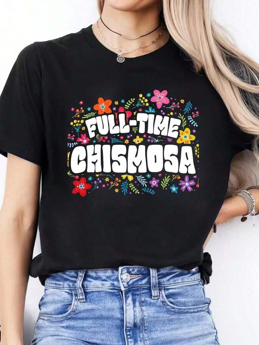 Camiseta de Mujer, Camiseta Deportiva de Manga Corta con Cuello Redondo y Estampado de Letras en Español para Uso Casual en Primavera y Verano. - Negro - Ver 1