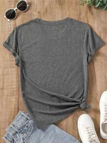 Camiseta Casual de Verano para Mujer YOCASA, con Cuello Redondo, Ajustada y de Manga Corta, con Estampado de Pintura al Óleo, Motivos Florales, de Corazones, de Cerezas y de Letras.Tela sencilla y casual, estilo deportivo, ideal para uso diario y una cita de San Valentín. - GRIS-YH137 - Ver 3