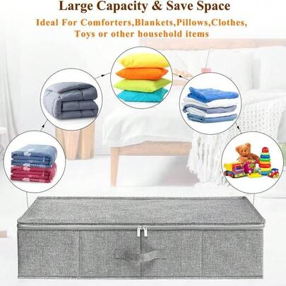 2 cajas de almacenamiento debajo de la cama, contenedores de almacenamiento de ropa de gran capacidad con cremallera, a prueba de humedad y plegables