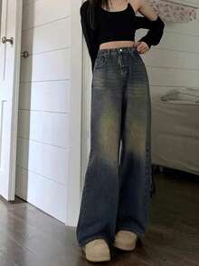 Quần Jeans Ống Rộng Rộng Đa Năng Thời Trang Thường Ngày Cho Bé Gái Tuổi Teen - Màu xanh ngọc - Xem 6