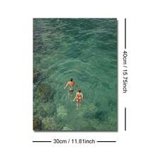 1幅装裱/未装裱夏季野泳帆布海报，现代海洋绿色海岸海洋墙面艺术印刷品，海滩小屋装饰，简约卷轴画，适用于玄关、客厅、卧室、现代家居装饰 - A - 查看 15