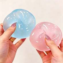 1pc Pink Sakura Coconut Oil Handmade Stress Relief Squeeze Toy, Blue Moldable Relaxation Fidget Toy - Multicolor - View 2