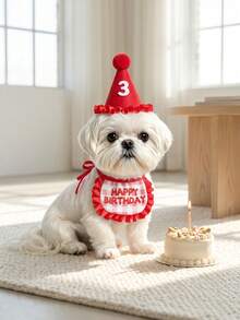 1 Set Pet Birthday Hat And Bib, Cute Birthday Decorations Suitable For Cats And Dogs, Beloved Pet Birthday Gift - Multicolor - View 7