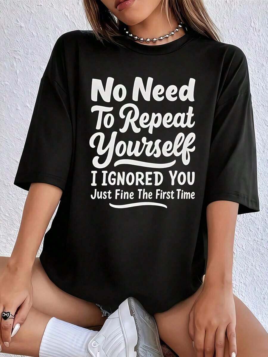 Camiseta Clásica de Manga Corta para Mujer, Tallas Grandes, Sin Necesidad de Repetirse, Cuello Redondo, Diseño Novedoso, Casual, Divertida, con Estampado Gráfico,% Algodón, 1 Pieza, Blusas Casuales para Mujer - Negro - Ver 1