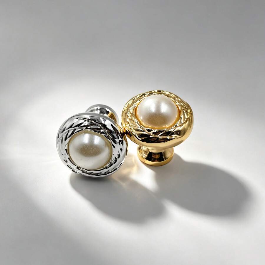 1pc French Retro Wheat Ear Cabinet Knob, Elegant Pearl Inlaid Drawer Pull, Decorative Furniture Door Handle For Vanity, Wardrobe, Jewelry Box, Storage Box, Home Hardware Decor - A - View 1