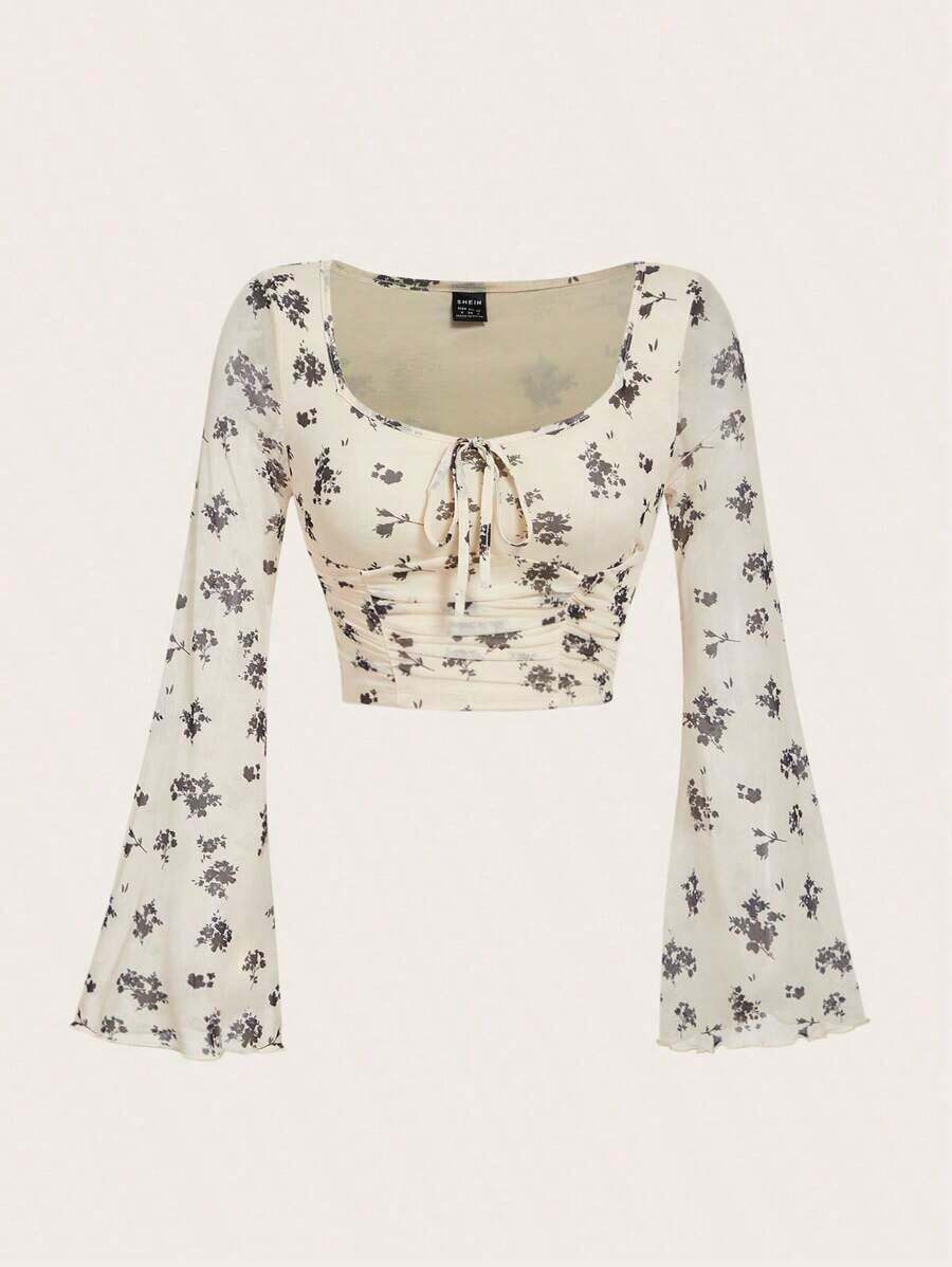 MOD Camiseta Vintage de Manga Larga con Estampado Floral Casual para Mujer, Invierno, Renacentista, Blusa de Manga Larga para Mujer, Estilo Hippie, Navidad, Blusa Festiva, Vintage - Albaricoque - Ver 1