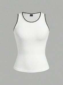 2 piezas de camiseta de tirantes de mujer de ajuste ceñido con estampado minimalista de letras de California en negro y blanco - 95% algodón, para primavera y verano, uso en todas las estaciones, vuelta al colegio, ropa de casa y deporte, estilo re - Blanco y Negro 2 - Ver 8