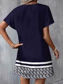 Vestido corto de mujer minimalista casual con cuello en V y estampado floral tejido, adecuado para primavera y verano, ropa bohemia elegante para mujer - Multicolor 2 - Ver 4