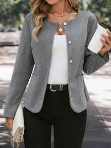 Abrigo con doble bolsillo con botón delantero - Gris - Ver 7