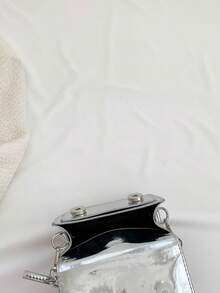 New Mini Square Bag For Spring/Summer, Decorated With Belt, Flap Opening, Chain & Belt Strap, Small Capacity Lightweight Minimalist Crossbody Bag - Silver - View 4