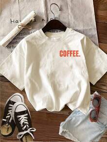 [Estampado de Doble Cara] Top Casual de Mujer para Primavera y Verano, Estilo Llamativo, Estampado BAD DAY GOOD DAY, Camiseta de Manga Corta Pura con Cuello Redondo [Ling K] - Albaricoque - Ver 3