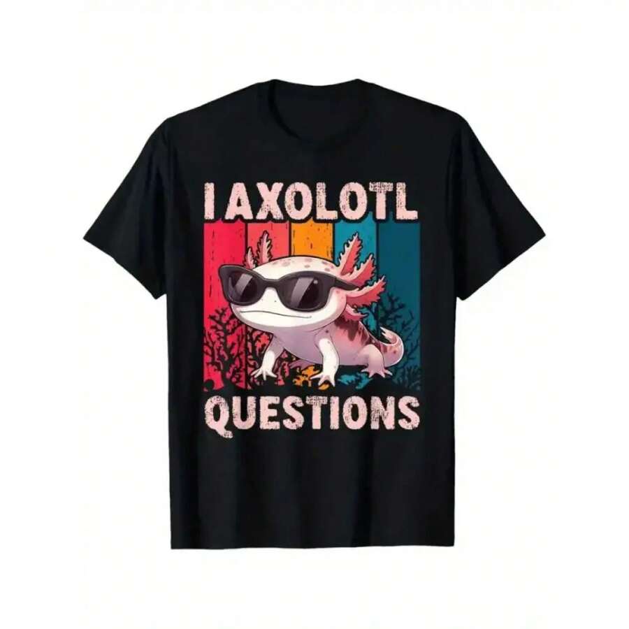 I Axolotl Questions Retro Graphic T-Shirt For Men And Women – Fun Casual Short Sleeve T-Shirt With Bold And Colorful Design, Crew Neck, Soft And Stretchy Fabric, Perfect For Summer, Fashionable T-Shirts - 黑色 - 查看 1