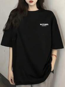 Women's Short Sleeve T-Shirt, Summer Design, Slim Fit, Cartoon Print, Short Sleeve T-Shirt, Sheer Short Sleeve T-Shirt, Top, Undershirt #3333 - 黑色 - 查看 2