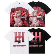 MeiLife Meichao Hustlers Men's And Women's Loose Fit Short Sleeve T-Shirt With Archer And Masked Angel Print - 白色 - 查看 2