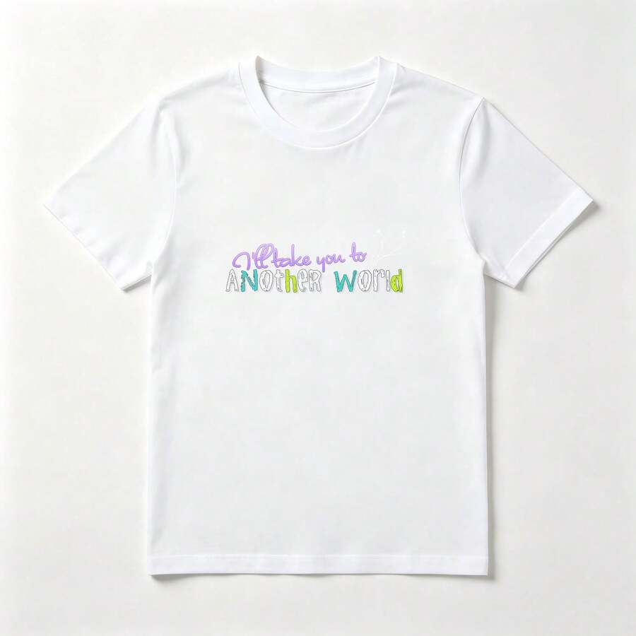 Rainbow Letters Sweet White Cotton T-Shirt With Print - White - View 1