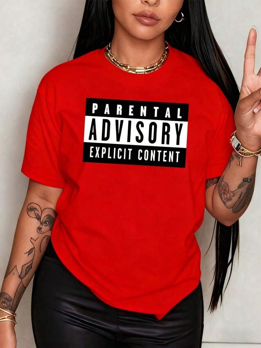 100% Cotton. Parental Warning: Explicit Content. Women's T-Shirt To Show Your Rebellion And Boldness. Striking Lettering In English. 100% Cotton For Casual And Comfortable Wear. Women's Simple Solid Color T-Shirt, Loose And Slim Fit Casual Short Sleeve - 紅色的 - 查看 1