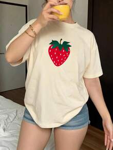 Women's Short-Sleeved T-Shirt, Available In Various Colors, Loose Fit - 紅色 - 查看 4