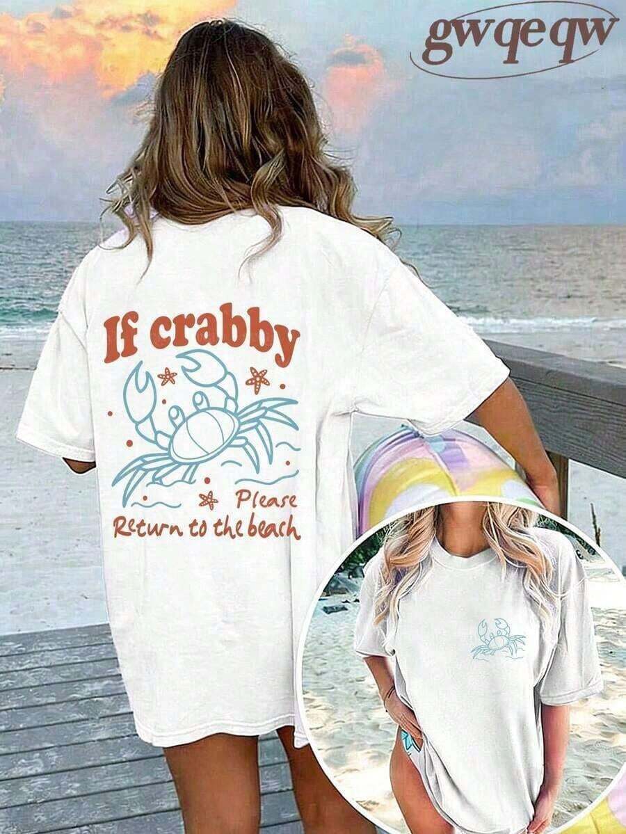 Women's Graphic T-Shirt "If You're Grumpy, Please Go Back To The Beach" With Salty Print, 100% Cotton, Double-Sided Print, Casual Summer Style, Plus Size | Summer Clothes | Vacation Clothes - Women's World Cup Print T-Shirt, 100% Cotton, Short Sleeve, Crew Neck, Casual Style - 白色 1 - 查看 1