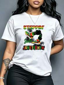 Camiseta con Estampado Brillante "Steppin Into Juneteenth", Camiseta Casual de Verano de Manga Corta, Prenda Básica para el Día a Día - Blanco - Ver 6