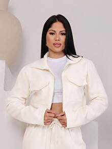 Bomber Jacket In Wool Fabric With Zipper Closure, Perfect For Winter, São João Festivities, Office, Evening, And Daytime Wear. Premium Fashion. - 白色 - 查看 3