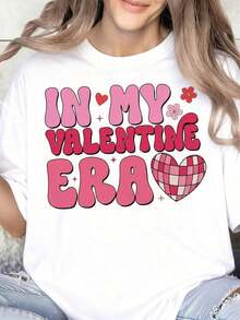 "In My Valentine Era" Women's T-Shirt, Pink Heart Design, Valentine's Day Gift, Fashionable Casual Top, 100% Pure Cotton, Women's T-Shirt - 白色 - 查看 7