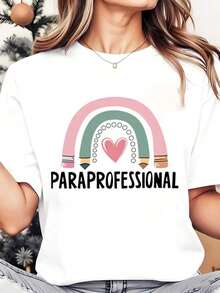 Soft, Breathable, And Lightweight For All-Day Comfort. Women's Crew Neck T-Shirt With A Rainbow Heart Print, Perfect For Casual Wear At Work And In Everyday Life. 220g. Classic Crew Neck With A Relaxed Fit That Flatters All Body Shapes And Is Easy To Pair With Jeans, Shorts, And Leggings. - 白色 - 查看 7