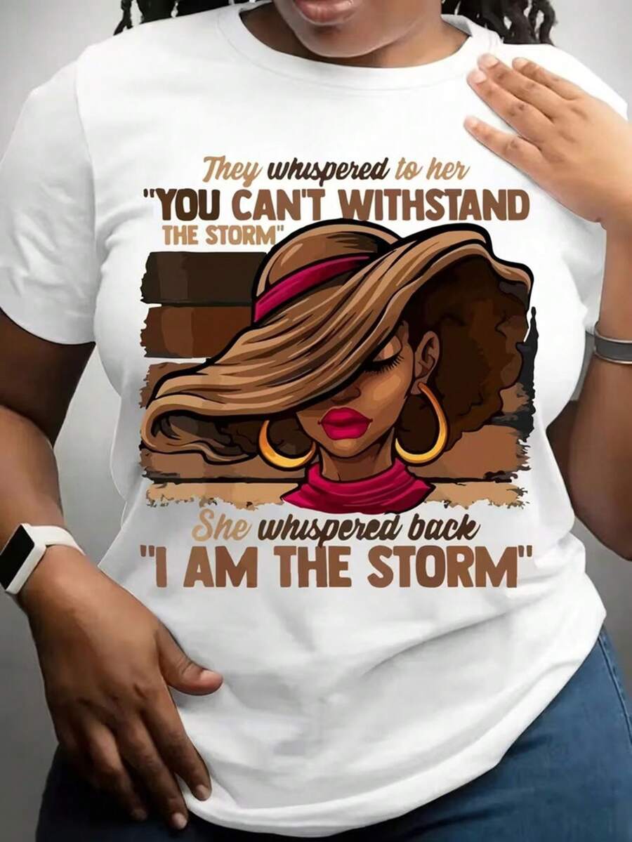 Women's Casual Sports T-Shirt With Colorful Empowering Storm Illustration - White Elastic Crew Neck T-Shirt, Machine Washable, Comfortable Fit For All Seasons, Perfect For Looking Stylish And Confident. - 白色 - 查看 1