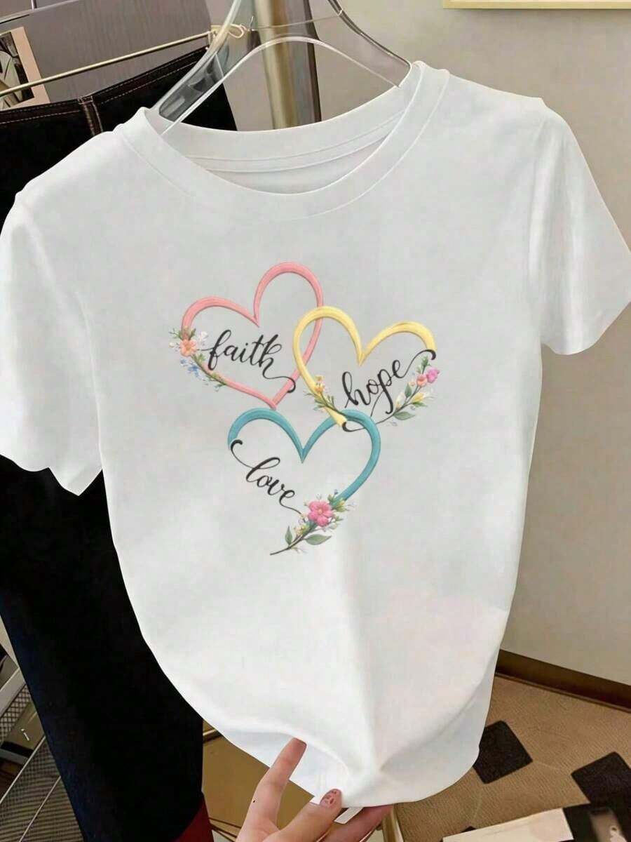 Limited Time Offer, Limited Quantity Available, Flash , Women's Shirts, Women's T-Shirts. Women's Graphic Print Crew Neck T-Shirt - 白色 - 查看 1