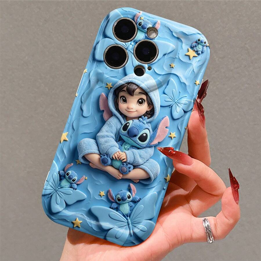Officially Licensed Disney Lilo & Stitch Phone Case, This Protective Cover Features Cute Lilo Wearing A Stitch‑Themed Hoodie, Holding Plush Stitch, Surrounded By Blue Butterfly And Star Decorations On A Gradient Blue Background. Crafted From Flexible, Durable TPU Material, It Guards Against Scratches, Bumps And Minor Impacts, With A Raised Camera Frame For Lens Safety. Its Slim, Lightweight Design Ensures Easy Portability, Compatible With IPhone 17, 16, 15, 14, 13, 12, 11 Pro Models, Making It A Thoughtful Gift For Kawaii‑Style Disney Fans. - 白色 - 查看 1