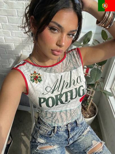 Women's Casual Portugal Mesh Jersey Semi Sheer Boat Neck Slim Fit Cropped Tank Top For Summer Going Out Tops,Summer Vacation Outfits For Women