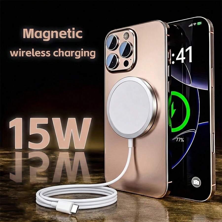 15W Magnetic Wireless Charger Type C Port Super Strong Magnetic Adsorption Compatible With IPhone 17 Pro Max/17 Pro/17/16/15, Phones Fast Wireless Charging Portable - White - View 1