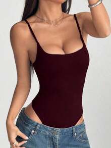 de mujer de estilo minimalista y elegante con cuello bajo en unicolor, adecuado para primavera/verano, estilo europeo y americano - Burdeos - Ver 1