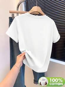 Women's 100% Cotton Embroidered Short-Sleeved T-Shirt With A Round Neck, Made From Soft, Skin-Friendly, Breathable, And Comfortable Fabric. Ideal For Year-Round Wear, Perfect For Casual Outings, Machine Washable, And Ideal For Art And Design Lovers With A Unique Style. - 白色的 - 查看 3