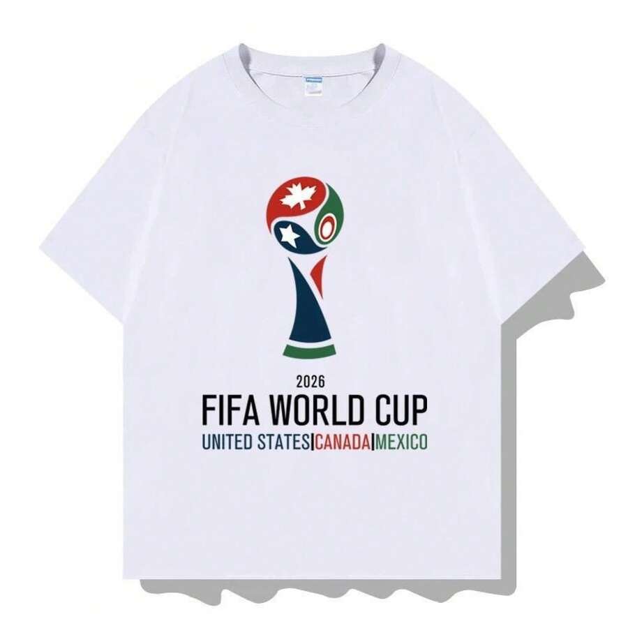 Short-Sleeved T-Shirt With The Emblem Of The 2026 USA-Canada-Mexico World Cup, Printed, For Men And Women, For Fans, Casual Style. - 黑色 - 查看 1