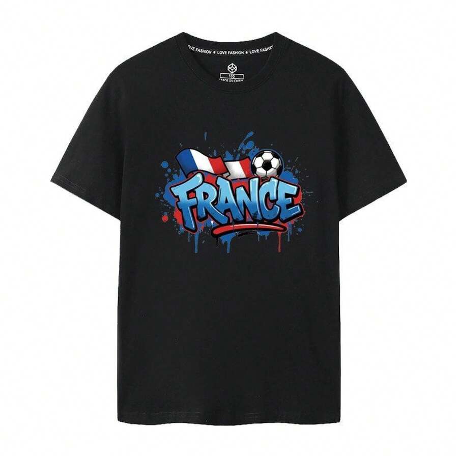 France National Team Jersey For The 2026 World Cup, Short Sleeve, Graffiti Style, Modern, Pure Cotton, Unisex, Fan Clothing - 黑色 - 查看 1