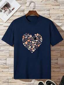 This Casual T-Shirt Features A Simple Print, A Round Neck, And Short Sleeves. The Classic, Basic Design Is Universally Flattering, And The Loose, Relaxed Fit Feels Comfortable And Breathable. The Fine, Soft Texture Is Soft Against The Skin And Breathable, So It Won't Pill Or Lose Its Shape Over Time. The Subtle, Elegant Print Design Is A Must-Have For Summer. This Versatile Piece Pairs Perfectly With All Kinds Of Bottoms-You Can't Go Wrong. - 藏蓝色 - 查看 7
