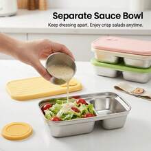 Multifunctional Portable 304 Stainless Steel Lunch Box, Fruit Salad Food Storage Container, Leak Proof Bento Box, Stackable Bento Lunch Box,Dishwasher Allowable, Suitable For Student And Adult Use In School, Office, Picnic,Travel, Back To School - Multicolor - View 4