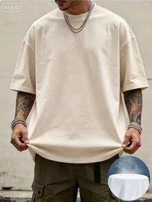 Oversized Boxy Cut Short Sleeve Jersey T Shirt Casual Crop Fit Streetwear Modern Minimalist All Season Essential Top-Comfortable Retro Cotton T-Shirt - 杏色1 - 查看 1