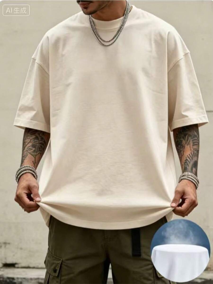 Oversized Boxy Cut Short Sleeve Jersey T Shirt Casual Crop Fit Streetwear Modern Minimalist All Season Essential Top-Comfortable Retro Cotton T-Shirt - 杏色1 - 查看 1