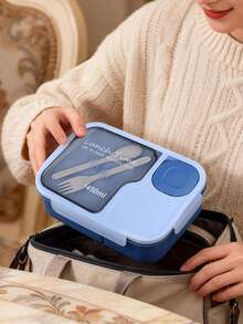 1pc Lunch Box Set, Leak-Proof Four-Compartment Lunch Container, Insulated Lunch Box, With Tableware, Suitable For School Use. 1450 Ml Large-Capacity Leak-Proof Square Lunch Box, Can Be Heated In Microwave Oven, Suitable For Office Workers, Teenagers And Students - Washable Lunch Box. - Multicolor - View 8