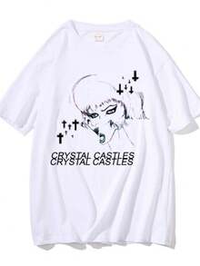 Women's Blouses Crystal Castles Graphic T Shirt Male Fashion Black T-Shirt Men's Gothic Tshirt Men Women Hip Hop Vintage Rock Oversized T Shirts - 白色 - 查看 1