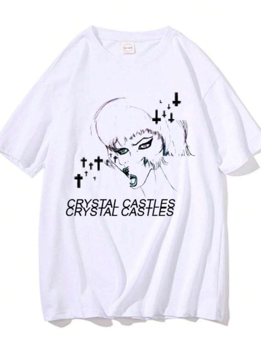 Women's Blouses Crystal Castles Graphic T Shirt Male Fashion Black T-Shirt Men's Gothic Tshirt Men Women Hip Hop Vintage Rock Oversized T Shirts - 白色 - 查看 1
