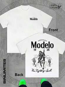 Camiseta de algodón con estampado gráfico de letras de dibujos animados, 1 pieza, 100% algodón de alta calidad, tallas S, M, L, XL, XXL, Top de moda urbana estilo Hip Hop para todas las esta - Blanco - Ver 4