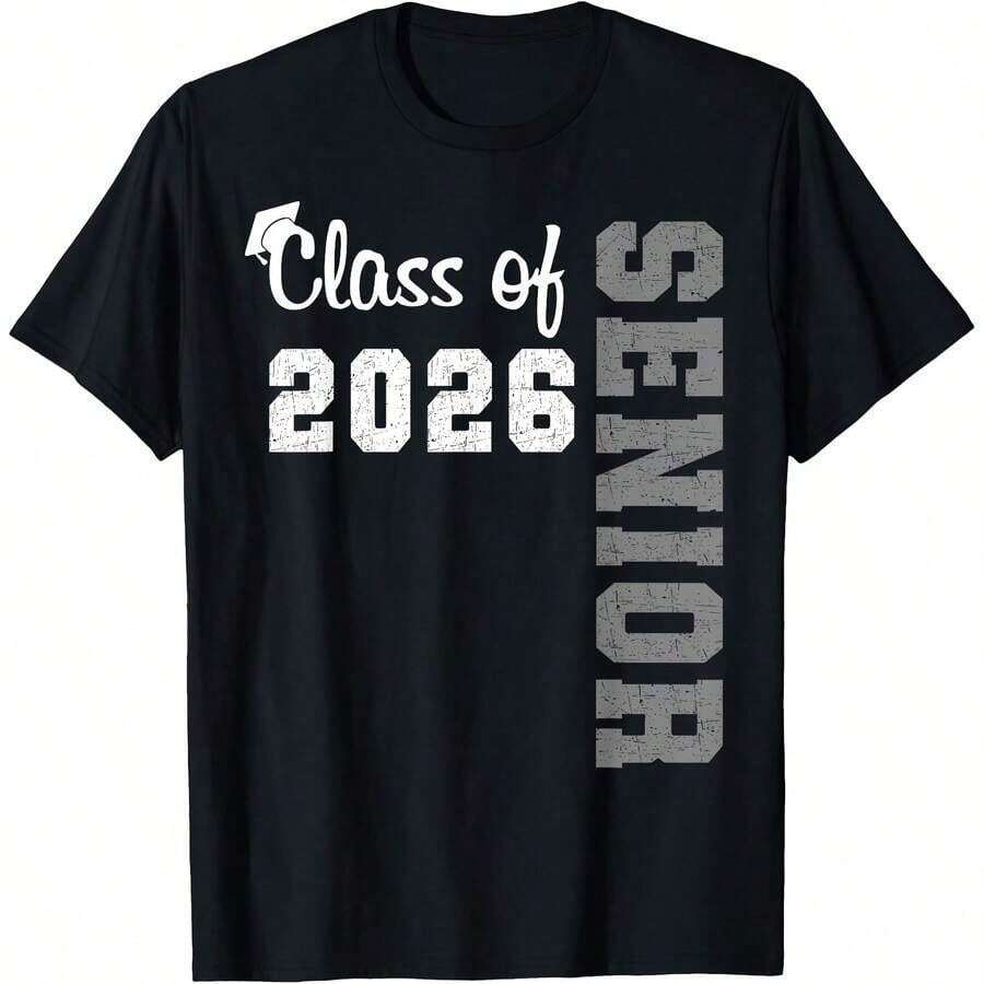 Proud Grandfather Of A Class Of 2026 Graduate, Class Of 2026 Family T-Shirt, Comfortable Loungewear, Everyday Fashion, Party Wear, Unisex Style, Gift T-Shirt, Sizes S - XXXXL, Black - 黑色 23 - 查看 1