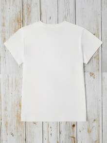 Women's Short-Sleeved T-Shirt, Made Of Pure Washed Cotton, Premium American Minimalist Style, Printed, European And American Casual Style, Slim Fit, Modern, Versatile, Breathable, Sweat-Wicking, Ideal For Everyday Wear And Urban Fashion, A Soft And Elegant Garment, A Popular Item For Spring, Summer And Autumn! . - 白色 - 查看 3
