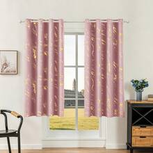 1 pièce/2 pièces Rideaux occultants avec feuille d'or/Rideaux avec feuille d'or marbre/Design à œillets supérieurs/Doublure occultante/Rideaux occultants 100%/Rideaux occultants et filtrants la lumière/Rideaux pour salon, chambre à coucher, bureau - Rose bonbon - Voir 23