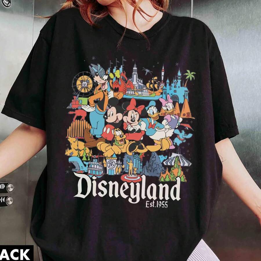 Retro Disneyland Est.1955 Mickey And Friends Shirt, Disney Family Trip 2026 Shirt, Disney Matching Tee, Disney ComfortColors T-Shirt Disney Oversized T-Shirt - Black - View 1