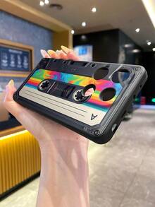 1件頂級奢華彩虹條紋卡帶圖案手機殼，相容於 Android 智慧型手機如 S26 Ultra/S25 Ultra/S24 Ultra/S23 Ultra/S22 Ultra, A57/A37/A56/A55/A54/A53, 12/13C/Note 13, A16/A17/A3X, Honor 系列。柔軟矽膠防指紋、防震、防摔手機殼 [國際版，非國內版] - 黑色 - 查看 3