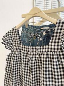 Blusa con volantes en el bajo nueva para otoño, estilo lindo para mujer - Blanco y Negro - Ver 7
