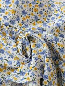 estilo babydoll holgado de cuello cuadrado para mujer "WYWH Vacation" - Top estilo babydoll de cuello cuadrado con estampado floral azul y mangas con volantes - Multicolor 2 - Ver 6